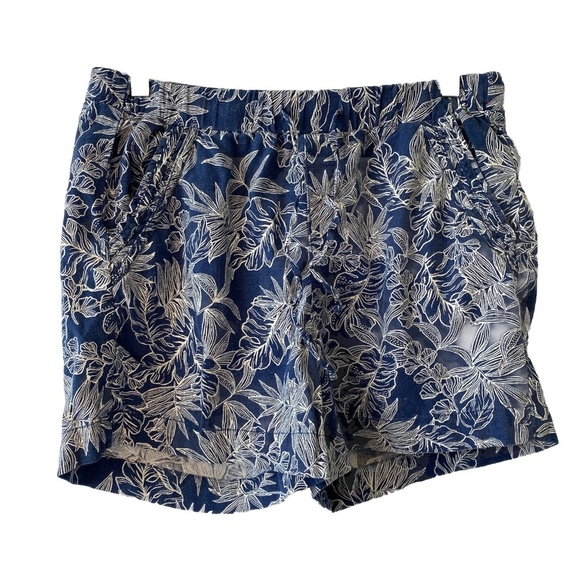 Womens Medium BRIGGS Linen Blend Shorts Navy Blue White Hawaiian Print - Picture 1 of 12